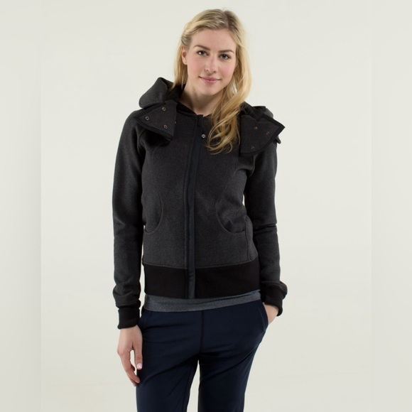 Lululemon Women’s Scuba Hoodie Detachable Hood 10 Heathered Black cotton fleece - Picture 1 of 15